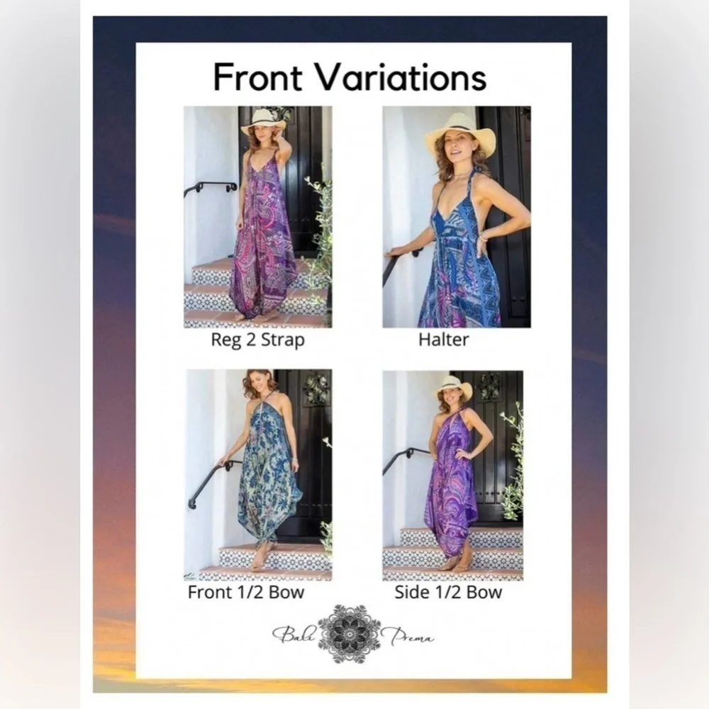 Bali Prema Gypsy Bohemian Wide Leg Blue Jumpsuit Size Medium - Picture 5 of 5